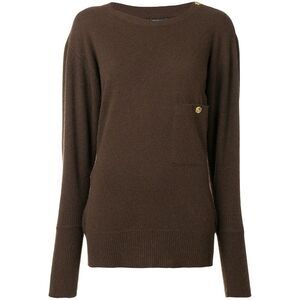 Chanel 80s Brown Cashmere Oversized Sweater with Gold Logo Button Details